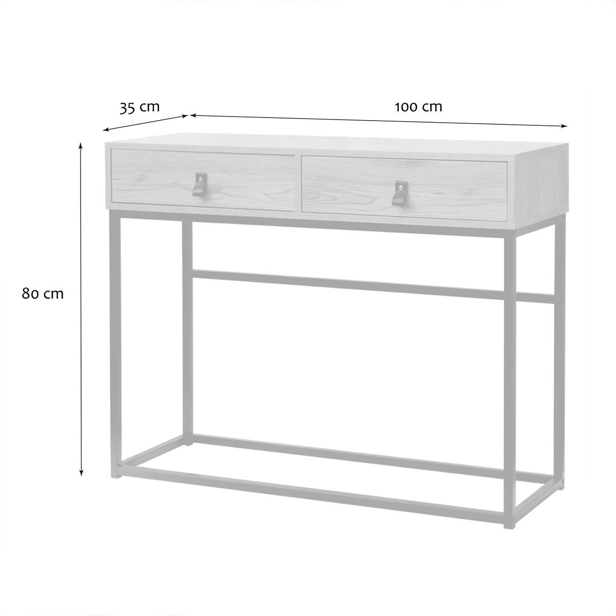 KONSOLE in Eichenoptik mit 2 Schubladen und Metallfüßen L100 cm - JILL - Eschefarben, Holzwerkstoff (36/35.3/80.5cm) - Calicosy