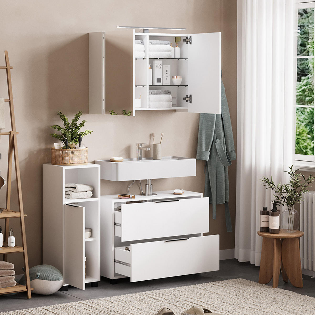 BADMÖBEL-SET Alina Weiß 3 Teile - Weiß, Holzwerkstoff (80/60/30cm) - Vicco