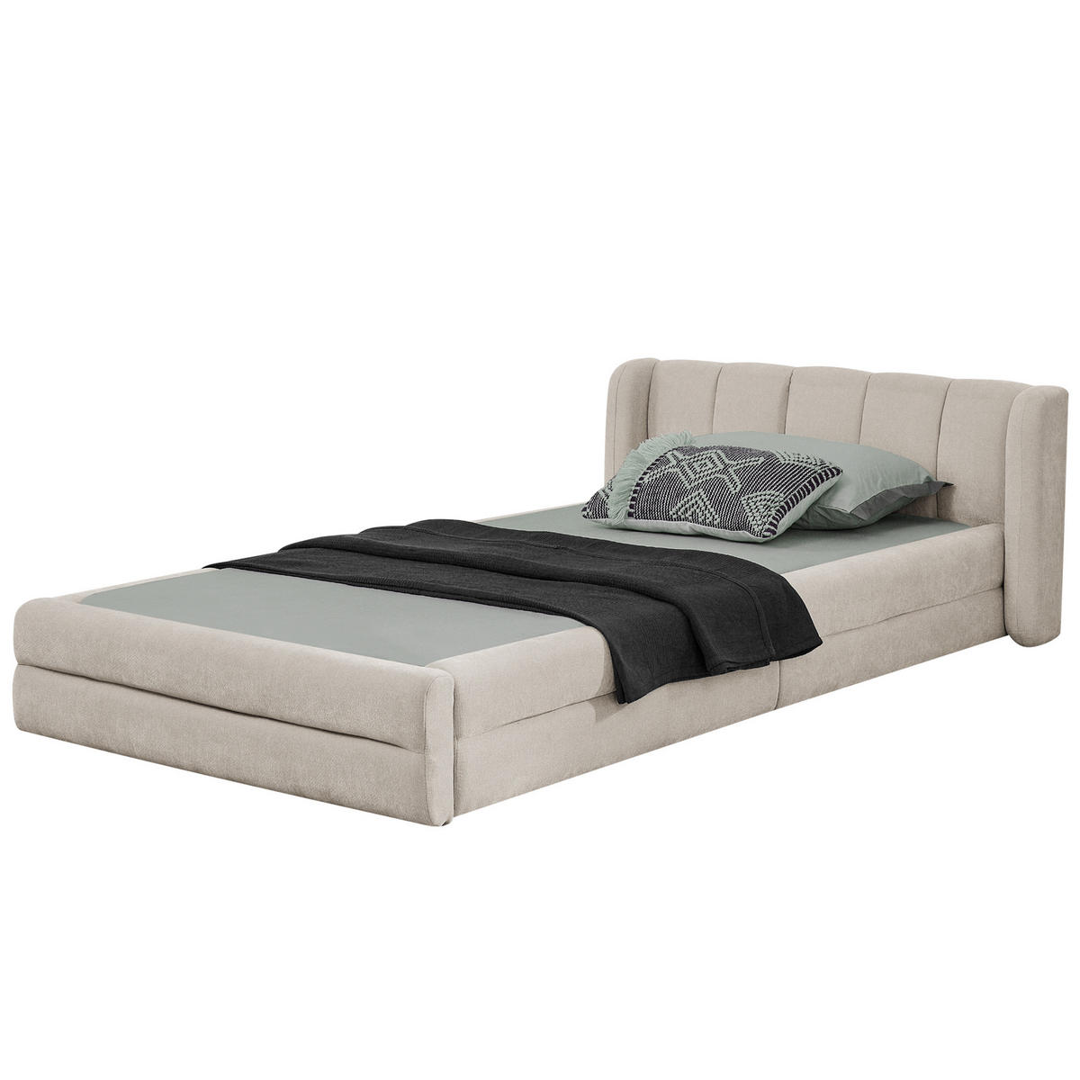 POLSTERBETT 90/200 cm in Beige Chenille mit Gepolstertem Kopfteil - Beige, Holzwerkstoff/Textil (90/200cm) - CHICFURN