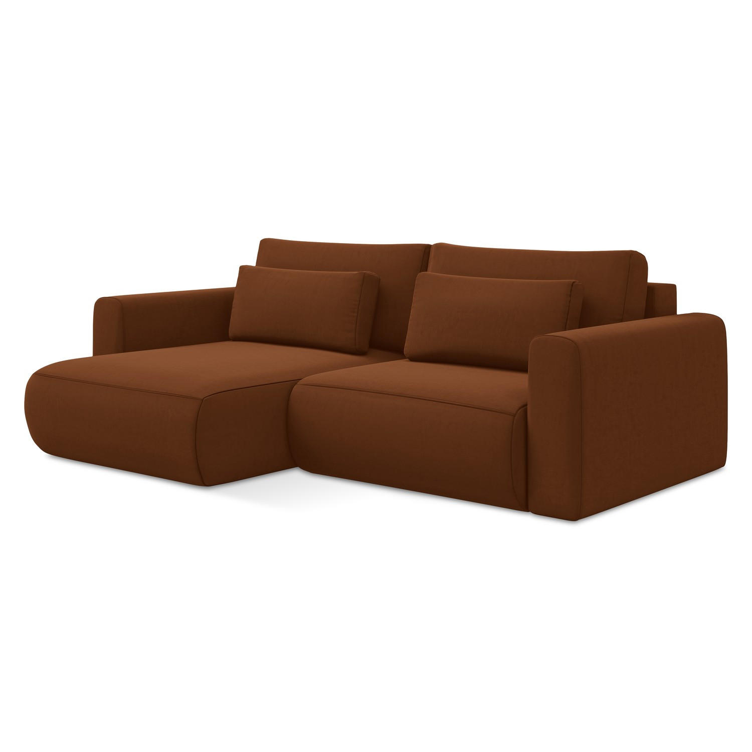 ECKSOFA mit Schlaffunktion Samt Stoff Orange - Terracotta/Schwarz, Kunststoff/Textil (149/240cm) - LaMiaSofa