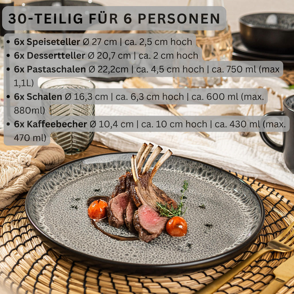 Thumbnail - Sänger Kombiservice, Grau, Keramik, 44x45x54 cm, kratzfest, Essen & Trinken, Geschirr, Geschirr-Sets, Kombiservice
