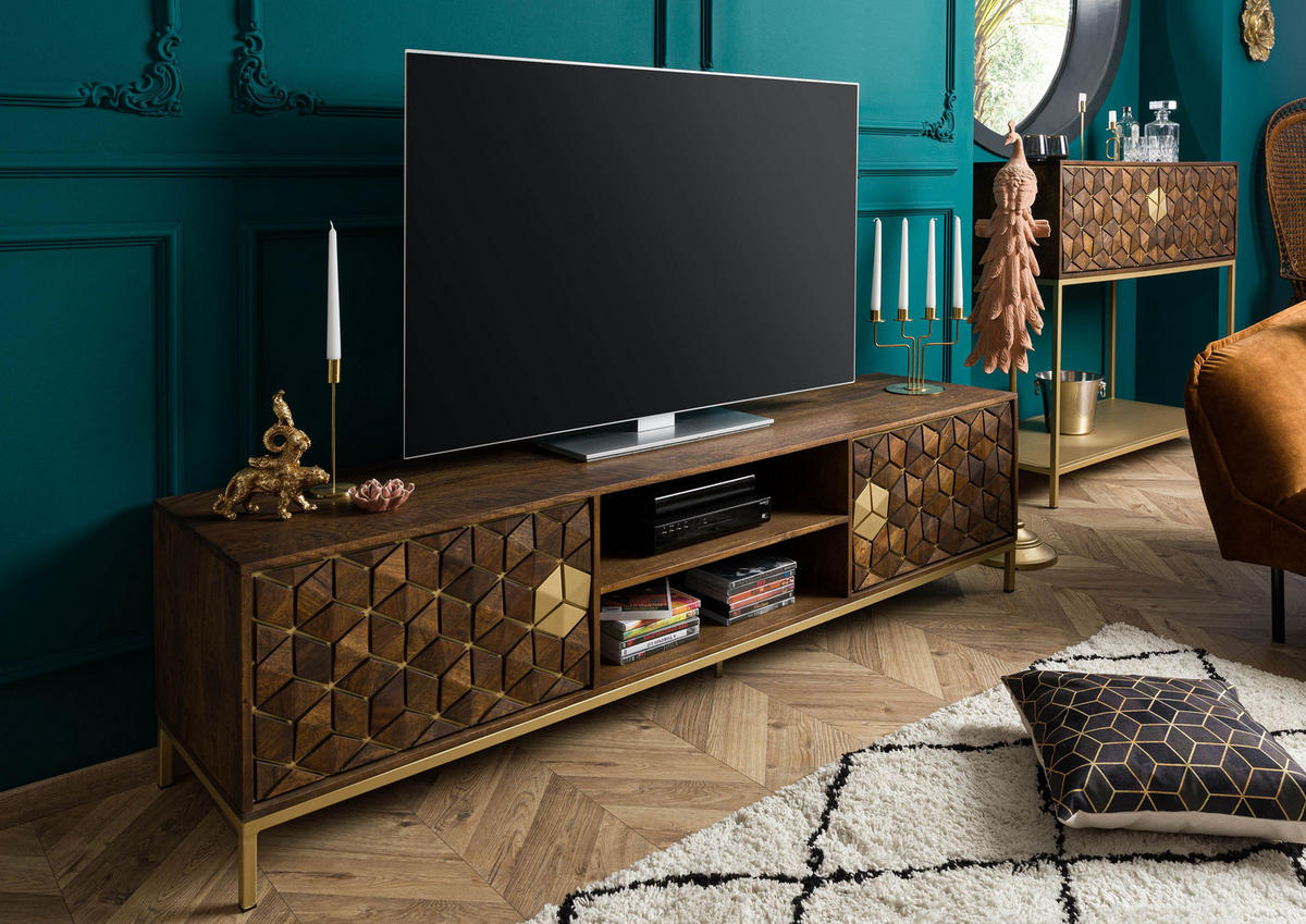 TV-BOARD Mango 190x45x50 braun geölt DIAMOND #205 - Braun, Holz (190/50/45cm) - Massivmoebel24