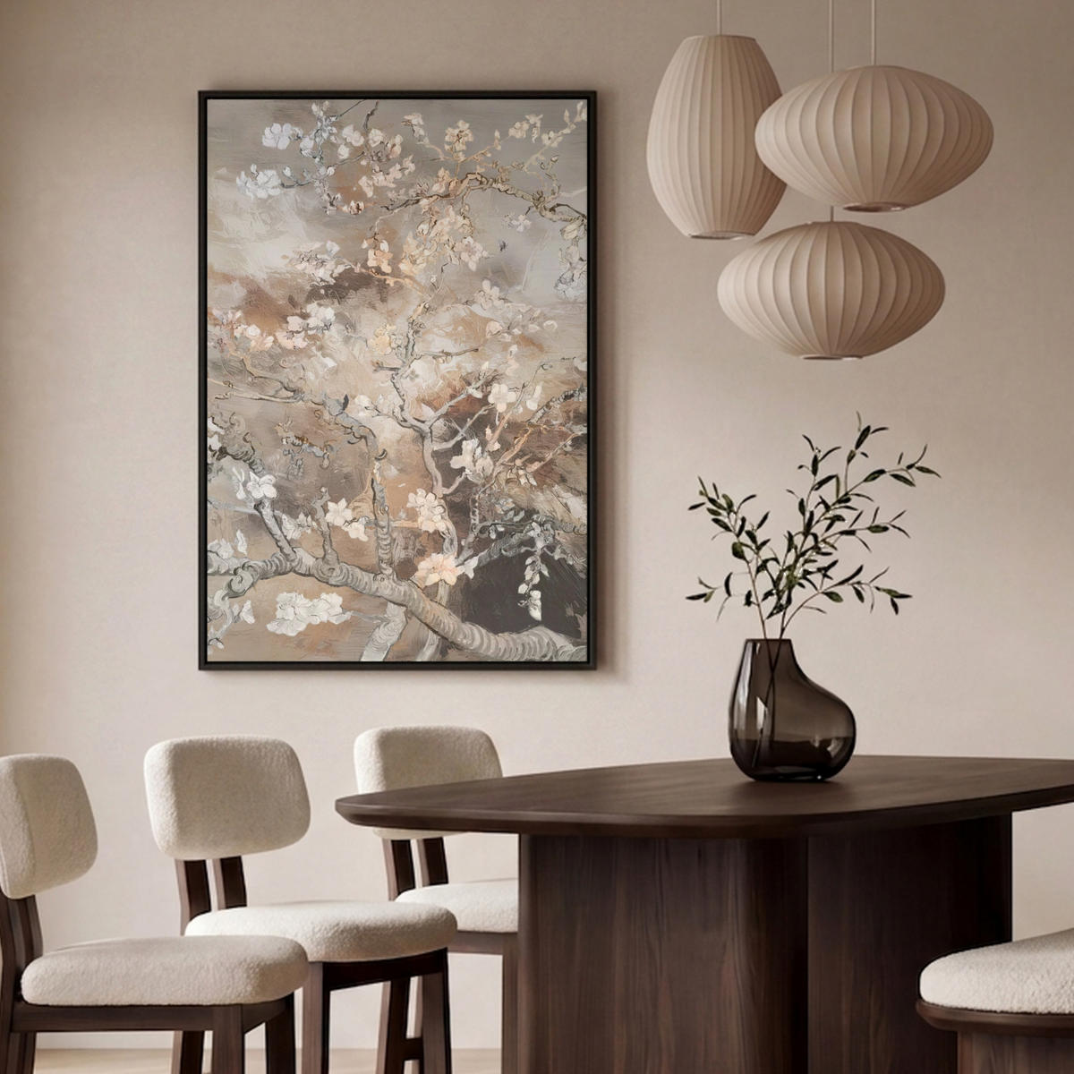 LEINWAND Bilder mit Rahmen - Mandelblüte - Kunst - Van Gogh - Beige - Abstrakt - 80x120 - Braun, Textil (80/120cm) - MuchoWow