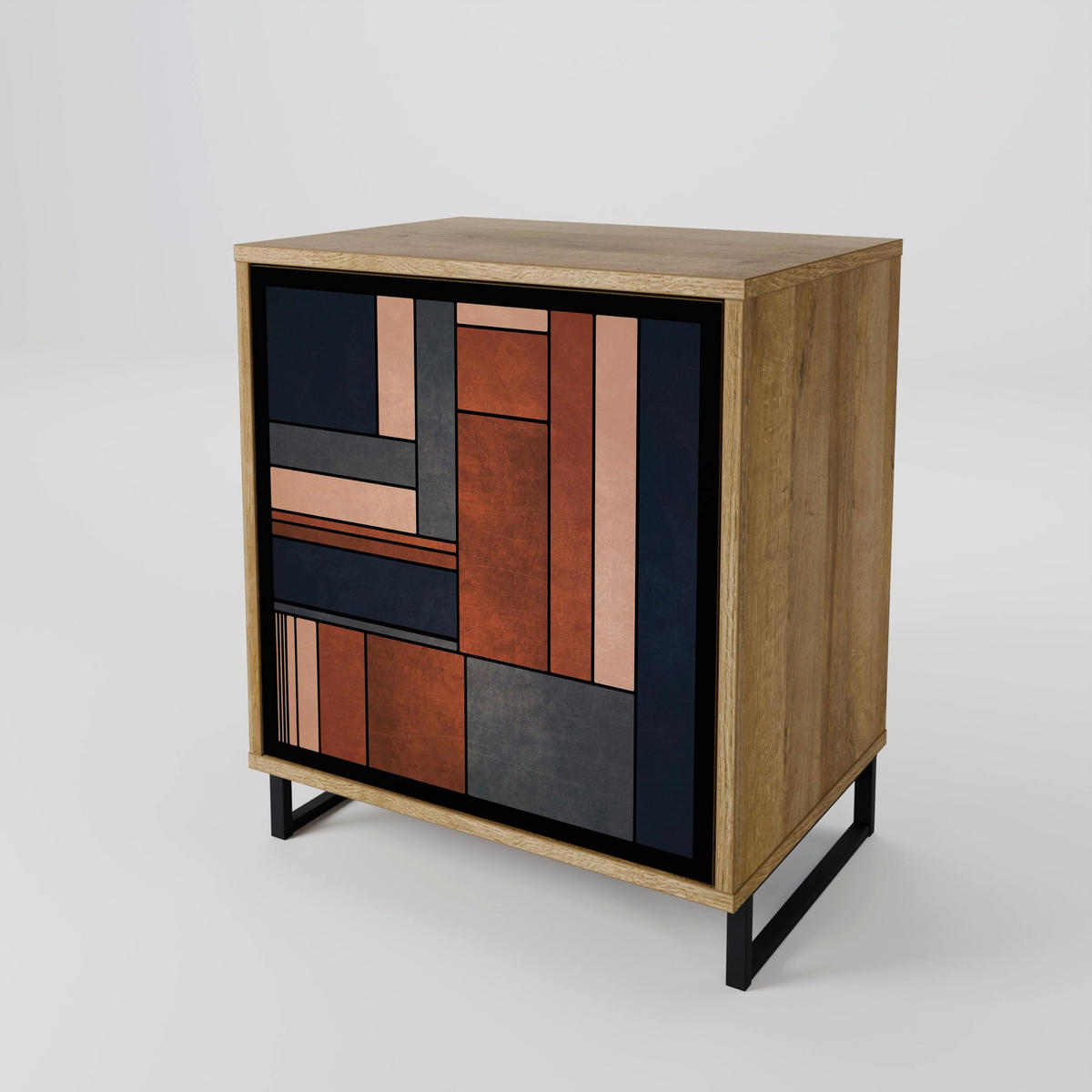 SIDEBOARD INTREPID FORMATION, Eichefarben, 57,5x42x72,5 cm, Schwarze Metallfüße - Eichefarben/Multicolor, Holzwerkstoff/Metall (57.5/72.5/42cm) - SpaceRebels