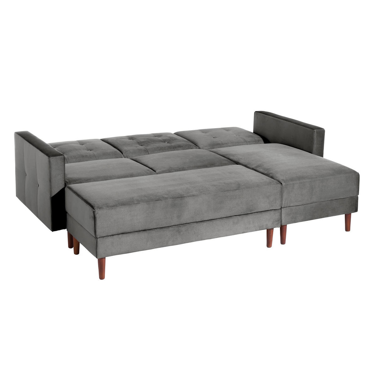 FUNKTIONSSOFA mit Hocker Katunia Samtvelours grau - Grau, Kunststoff (222/92/144cm) - 58aufmkessel