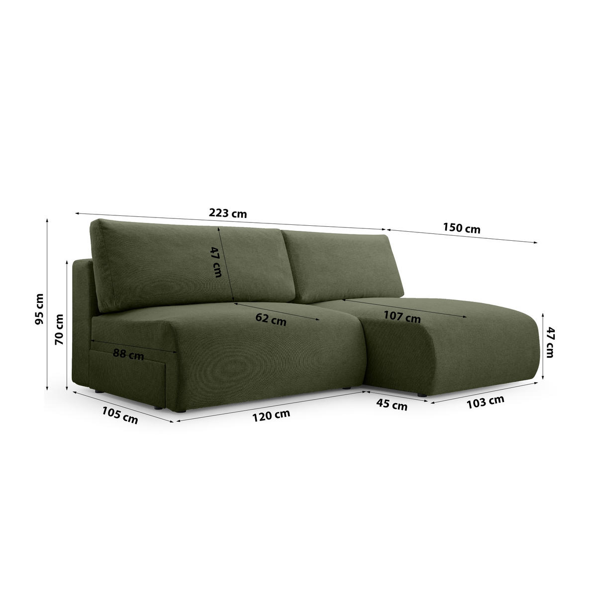 ECKSOFA mit Schlaffunktion Greste, Dunkelgrün - Dunkelgrün, Textil (150/223cm) - Meblito
