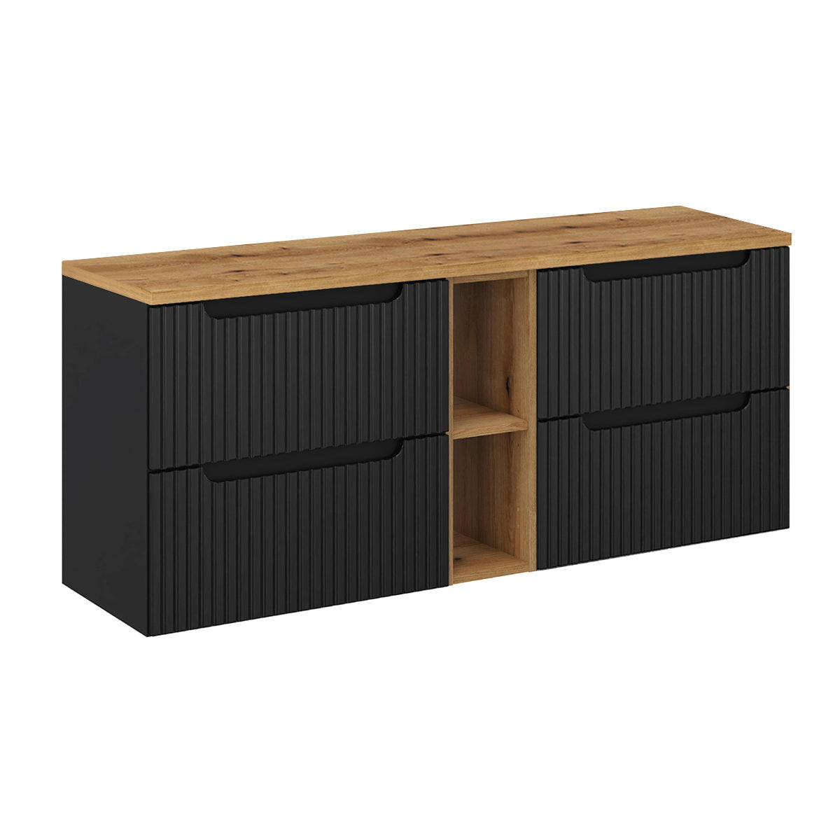 WASCHTISCHUNTERSCHRANK 140.4cm Riva Schwarz und Holz - Schwarz, Holzwerkstoff (140.4/59/40cm) - Petits-meubles