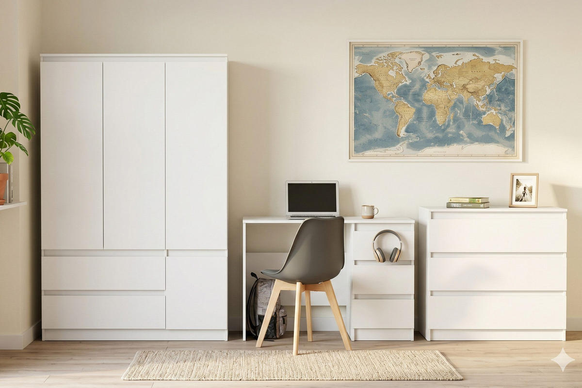 JUGENDZIMMER-SET SIMO B 3-teilig in Weiß - Weiß, Holzwerkstoff (320/180/50cm) - Deine Möbel 24