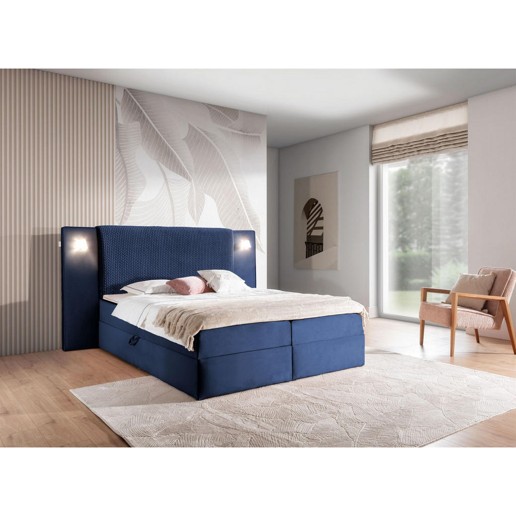Thumbnail - Fun Möbel Boxbett, Dunkelblau, Textil, 120x200 cm, Schlafzimmer, Betten, Boxspringbetten