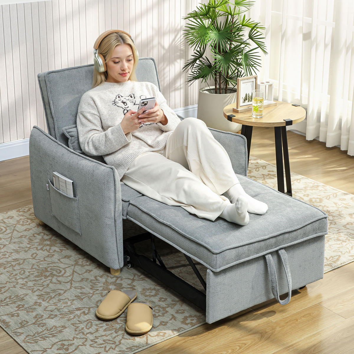 SCHLAFSESSEL DE-14630 3-in-1 Klick-Klack, breite Sitzfläche Grau - Grau, Textil (84/87/88cm) - ComfortXL