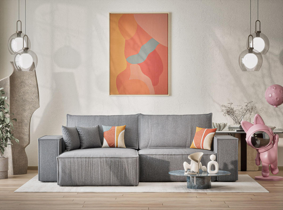 ECKSOFA MIT SCHLAFFUNKTION Zaya Grau Webstoff - Schwarz/Grau, Holz/Holzwerkstoff (255/148cm) - Maison de Reve