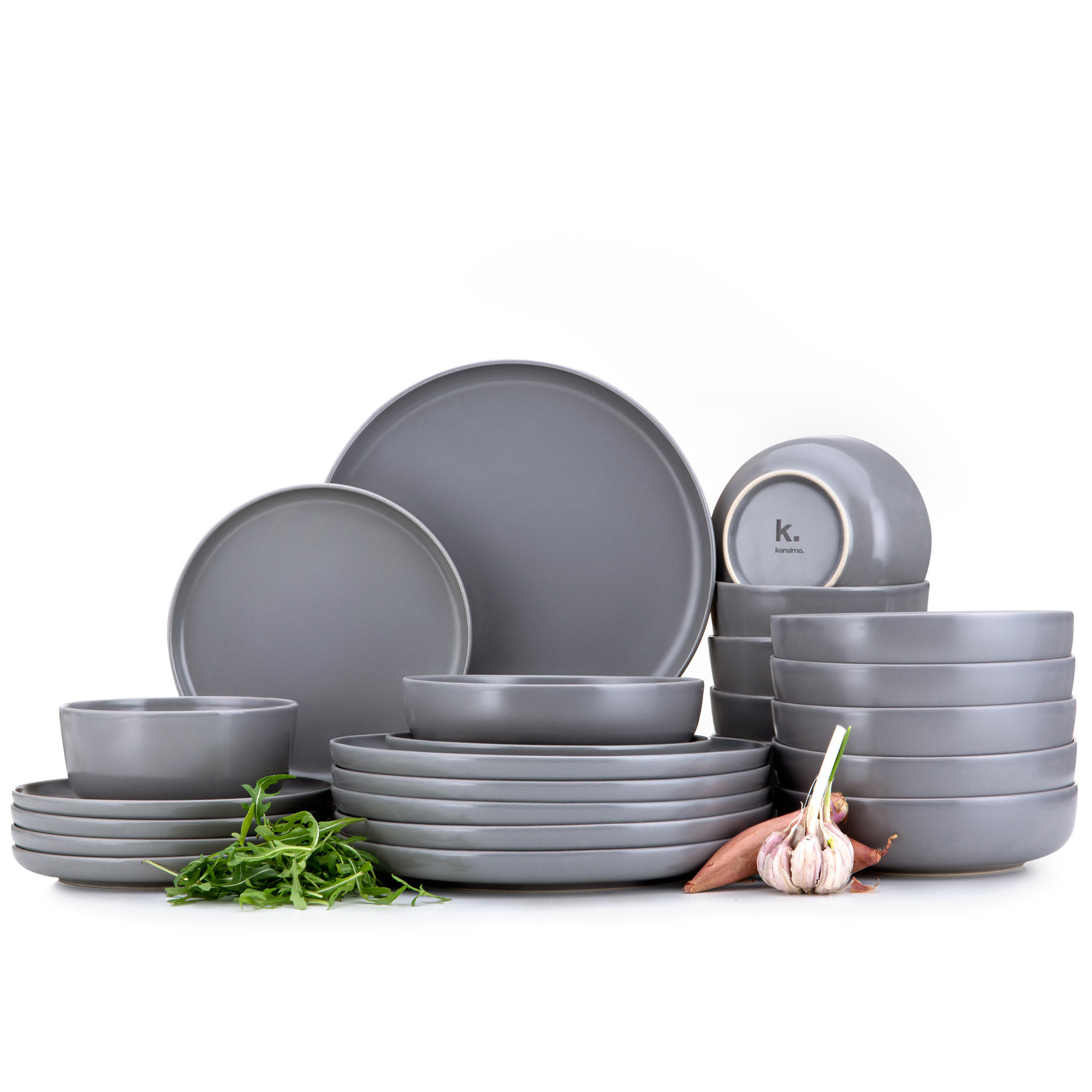 KOMBISERVICE VICTO 6 Personen 24-tlg - Grau, Keramik (27/2/27cm) - KONSIMO®