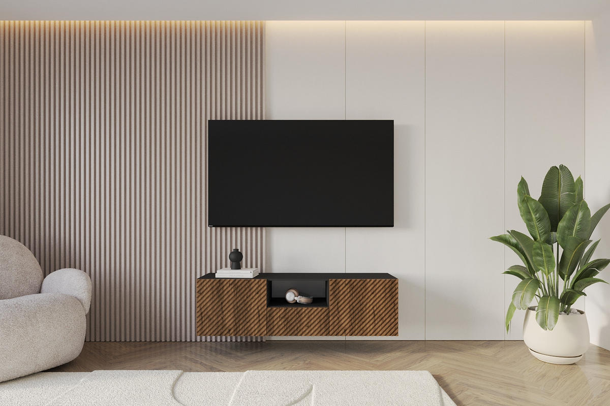 LOWBOARD ZENO-W 140x40x41 cm - Schwarz / Katania - Eiche Wotan, Holzwerkstoff (140/40/41cm) - ALTDECOR