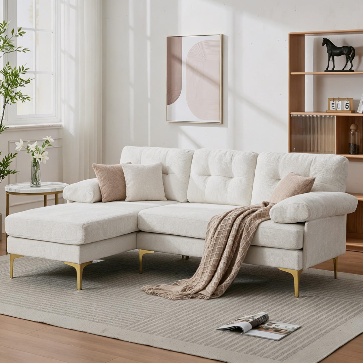 ECKSOFA DE-34003 wechselbare Liegefunktion Beige - Beige, Holz (130/187.5cm) - ComfortXL