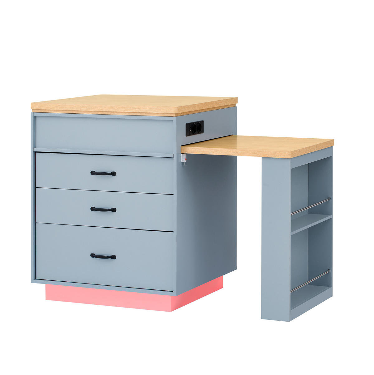 KÜCHENINSEL 125,5-187,5/71/93 cm aus MDF mit ausziehbarer Tischplatte und LED-Beleuchtung Blau - Hellblau, Holzwerkstoff (125.5/93/71cm) - Modenvie