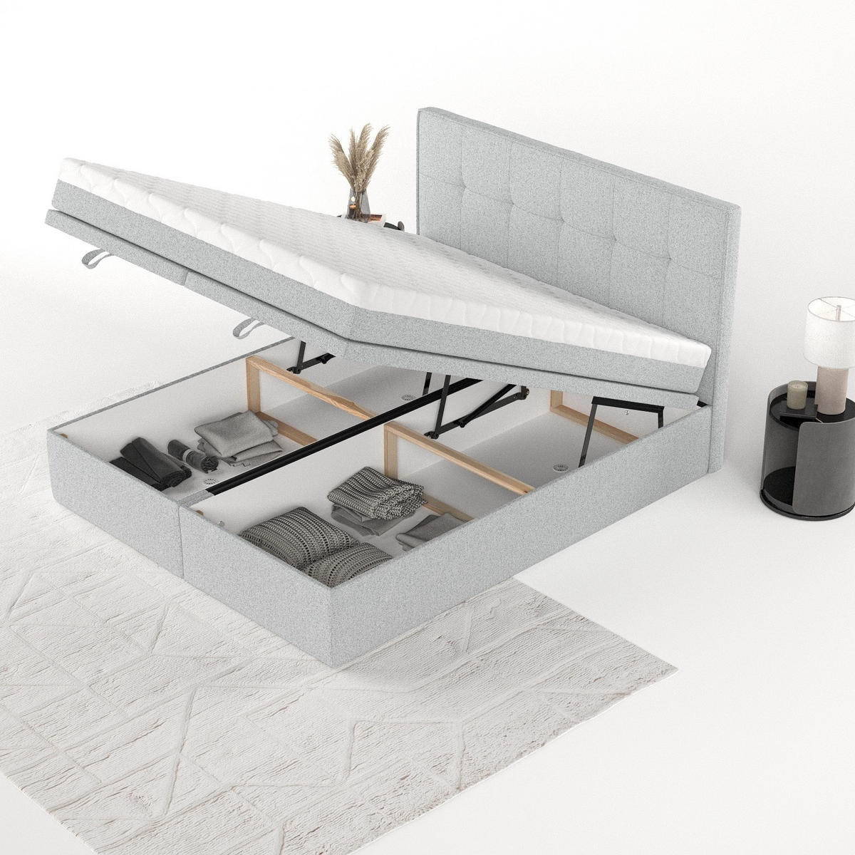 BOXBETT Arivo 160/200 cm Hellgrau im Riva Stoff - Hellgrau/Schwarz, Holz/Holzwerkstoff (160/200cm) - AltaBeds