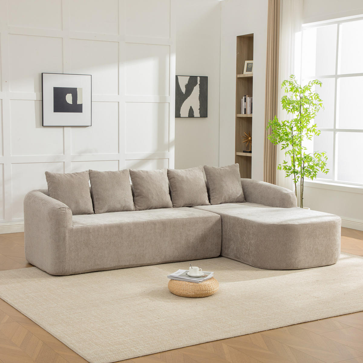 ECKSOFA Chenille Grau mit Kissen - Grau, Textil (270/172cm) - WISHDOR