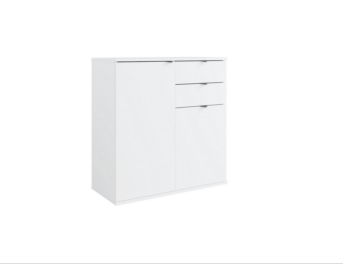 KOMMODE METRIX 80/82,5/35cm mit 2 Schubladen 2 Türen Weiß - Weiß, Holzwerkstoff (80/82.5/35cm) - MASSENO