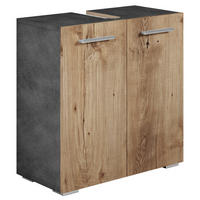 WASCHBECKENUNTERSCHRANK Jupiter 2 Türen Grau / Kastanien Eiche - 60 x 30 x 60 cm - Honigeiche/Grau, Holz (60/60/30cm) - Badplaats