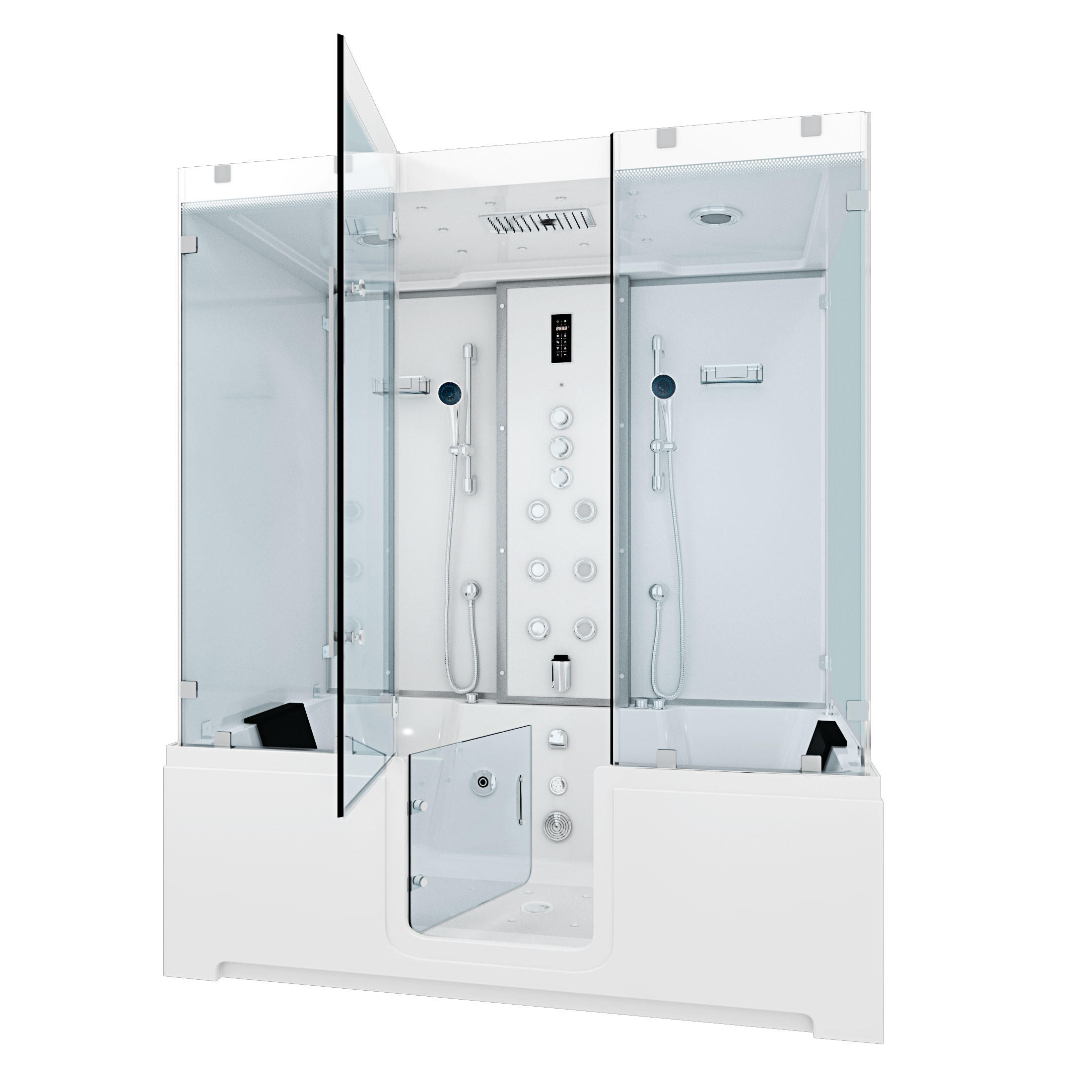 BADEWANNE Dusche K88-WS-TH-A-SC-EA Duschtempel - Weiß, Glas/Kunststoff (180/228/100cm) - AcquaVapore by Sandra Jentho