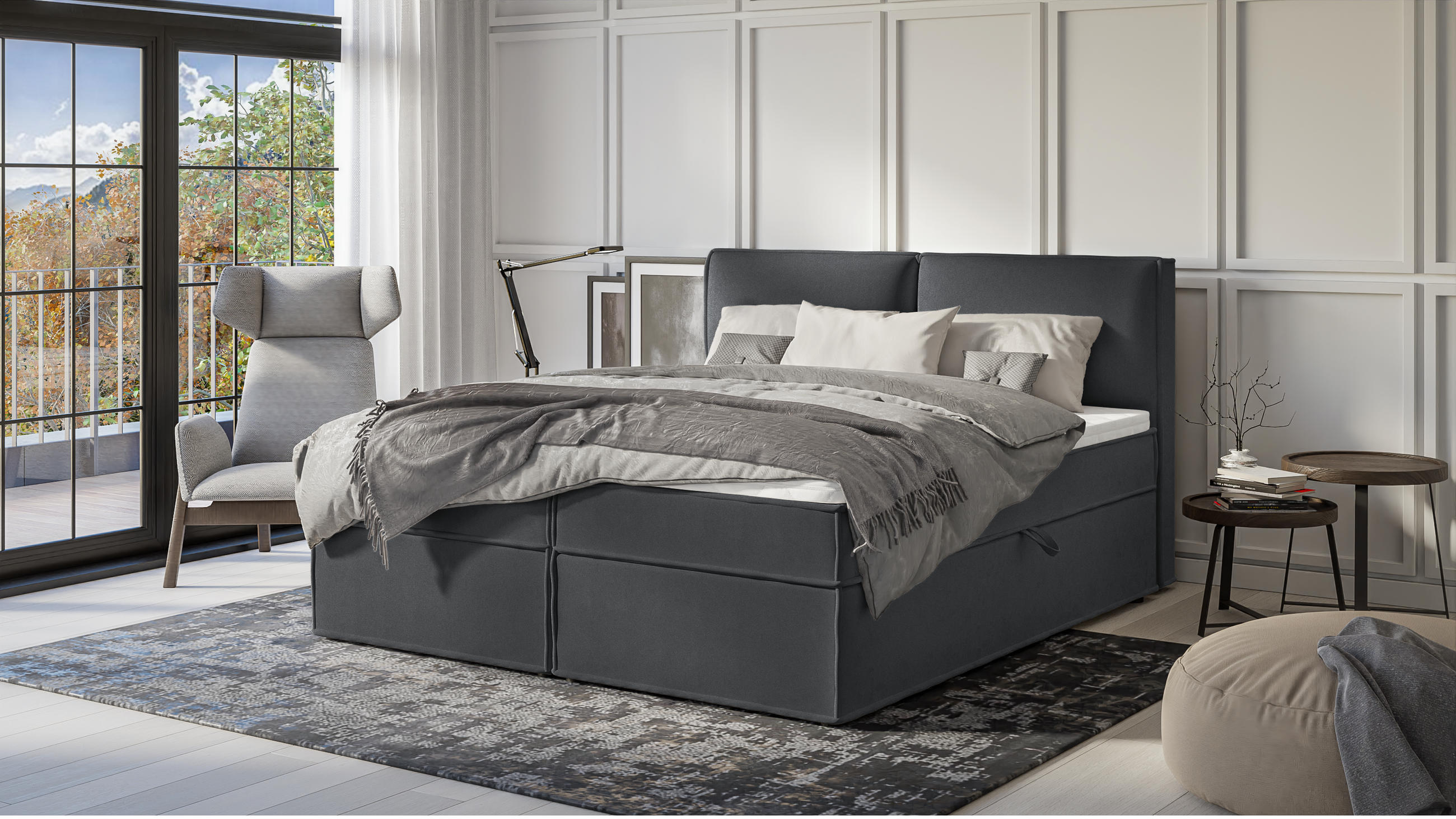 BOXBETT Eclipse 180/200 cm Graphit Luxusmicrofaser - Graphitfarben/Schwarz, Holz/Kunststoff (180/200cm) - S-Style Möbel
