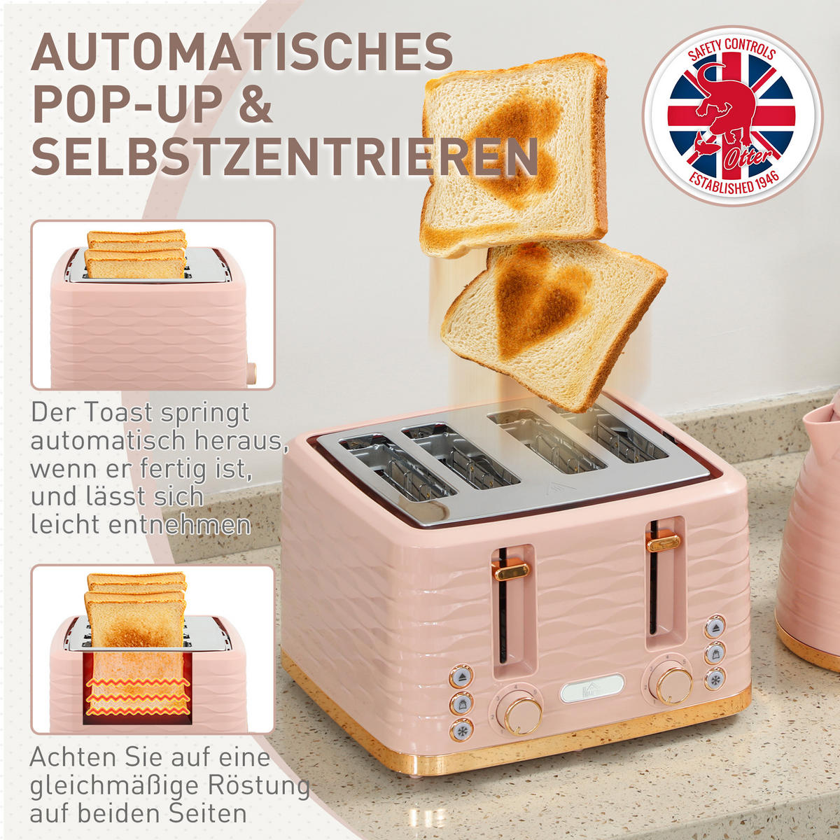 KOCHER-TOASTER-SET 2er Set Kunststoff Stahl Rosa - Rosa, Kunststoff (19.5/23.2/24.1cm) - HOMCOM