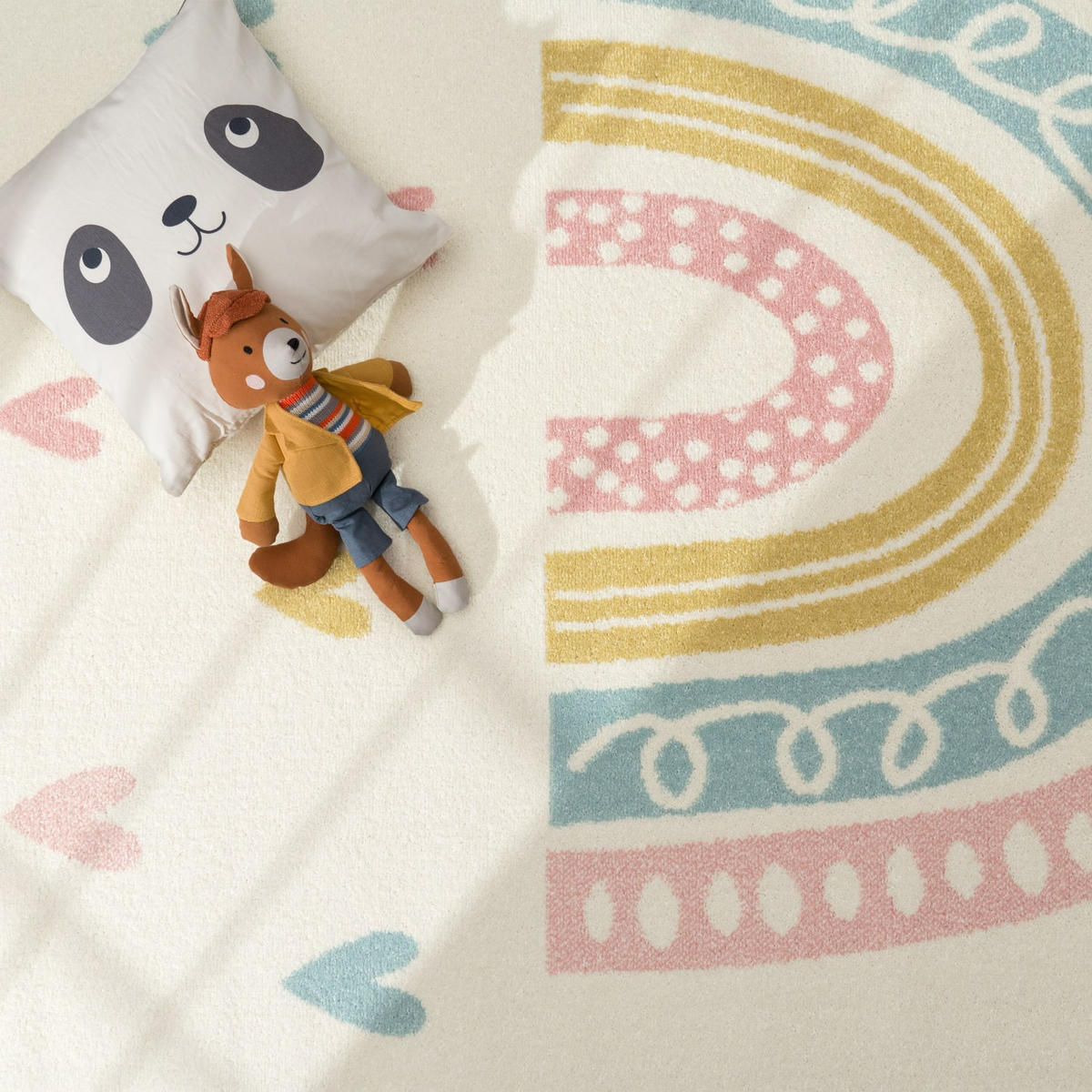 KINDERTEPPICH Regenbogen Kinderzimmer schmutzabweisend Creme Rund 120D - Beige, Textil (120/120cm) - KADIMA DESIGN