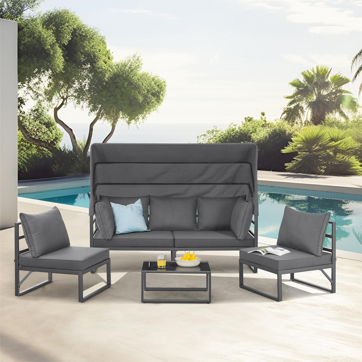 GARTENLOUNGE Maui Grau - Dunkelgrau/Grau, Metall - SVITA