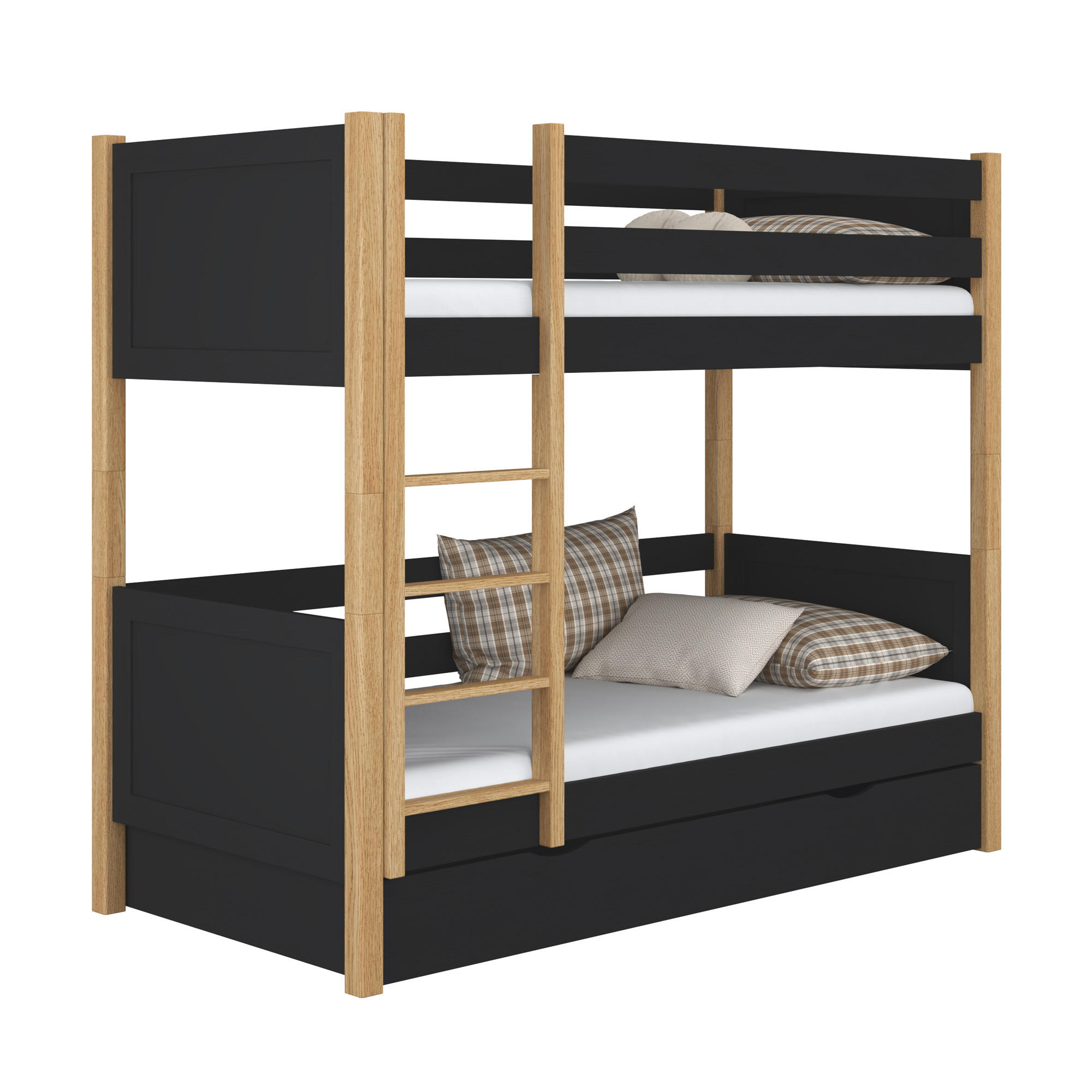 ETAGENBETT N02 mit Schublade Schwarz / Eiche Natur 120/190 - Schwarz/Eiche Artisan, Naturmaterialien/Holz (120/190cm) - N-Wood