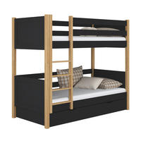 ETAGENBETT N02 mit Schublade Schwarz / Eiche Natur 80/180 - Schwarz/Eiche Artisan, Naturmaterialien/Holz (80/180cm) - N-Wood