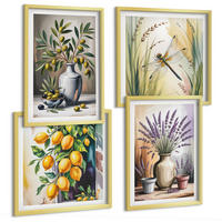 BILDER SET 4er Set - 50x50 cm & 40x60 cm Goldrahmen - Olivenblüten in Vasen Natur - Goldfarben, Kunststoff (50/50cm) - TULUP