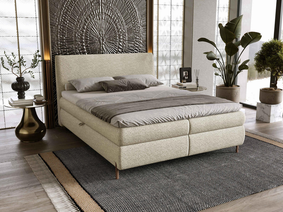 BOXBETT Evia - H3 - Braun/Naturfarben, Holzwerkstoff/Textil (160/200cm) - MIRJAN24