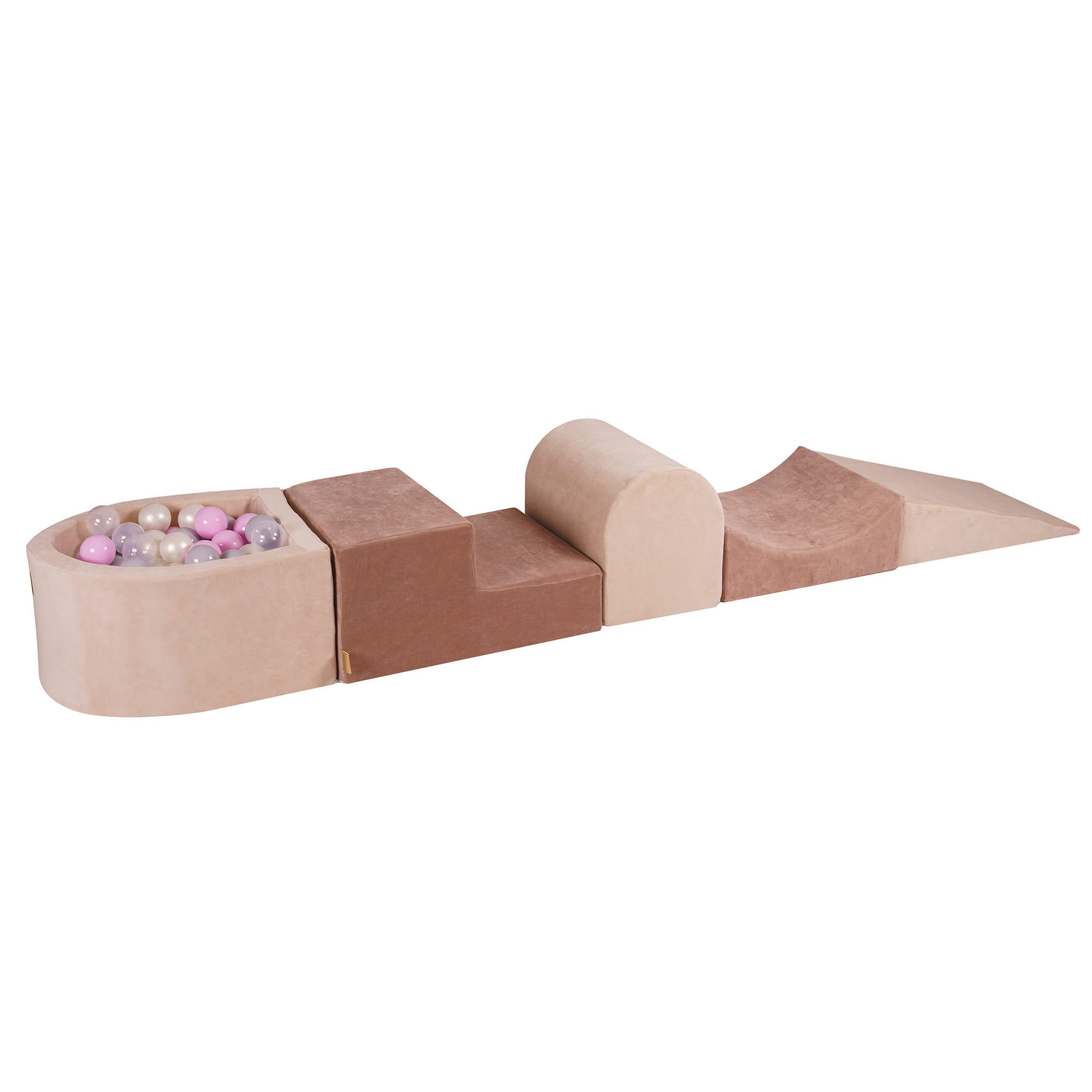 BÄLLEBAD klein mit Schaumstoff Bausteinen für Kinder, Samt, Ecru-Beige - Ecru/Hellrosa, Textil (250/45/30cm) - MeowBaby