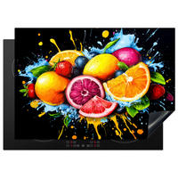HERABDECKPLATTE - Obst - Graffiti - Bunt - Orange - Erdbeere - Abstrakt - 75x55 - Orange, Kunststoff (75/55/0.2cm) - MuchoWow