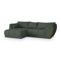 ECKSOFA ORENTI L-S Grün Boucle-Stoff mit Schlaffunktion - Grün, Holz (287/182cm) - MASSENO