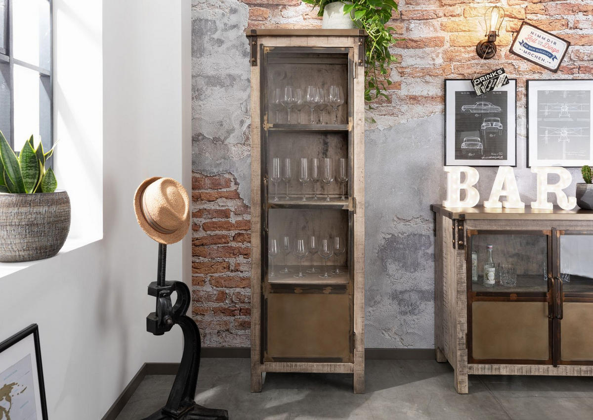 VITRINE Mango 60x40x180 braun lackiert HEAVY INDUSTRY #242 - Braun, Holz (60/180/40cm) - Massivmoebel24