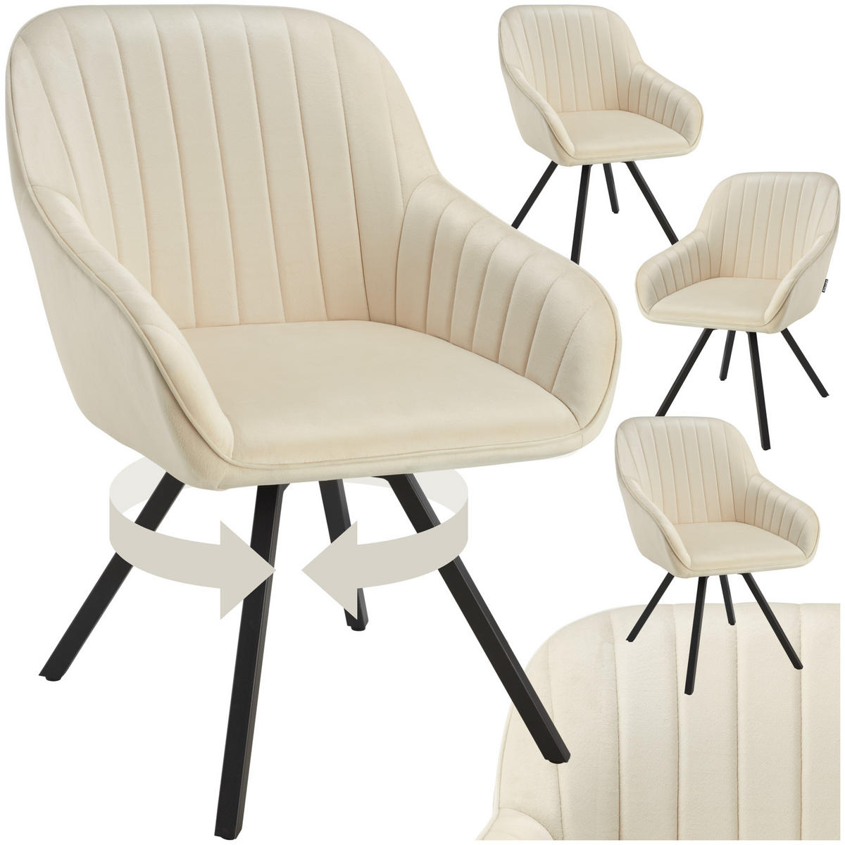 ARMLEHNSTUHL drehbarer 4er Set Snug 58 x 58 x 82 cm creme - Creme, Textil (58/82/58cm) - tectake