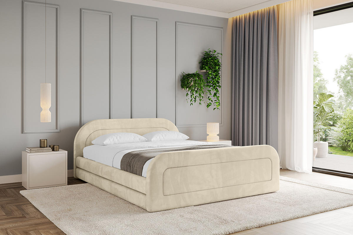 POLSTERBETT mit Bettkasten, Fußteil und Lattenrost, Boxbett mit Matratze H3/H4 - LERIS-v1-Z 160x200 Beige - Ecru, Holzwerkstoff/Textil (160/200cm) - ALTDECOR