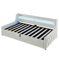 POLSTERBETT 90/200 cm in Off White mit Bettkasten und LED, Samt - Weiß, Holzwerkstoff/Textil (90/200cm) - CHICFURN