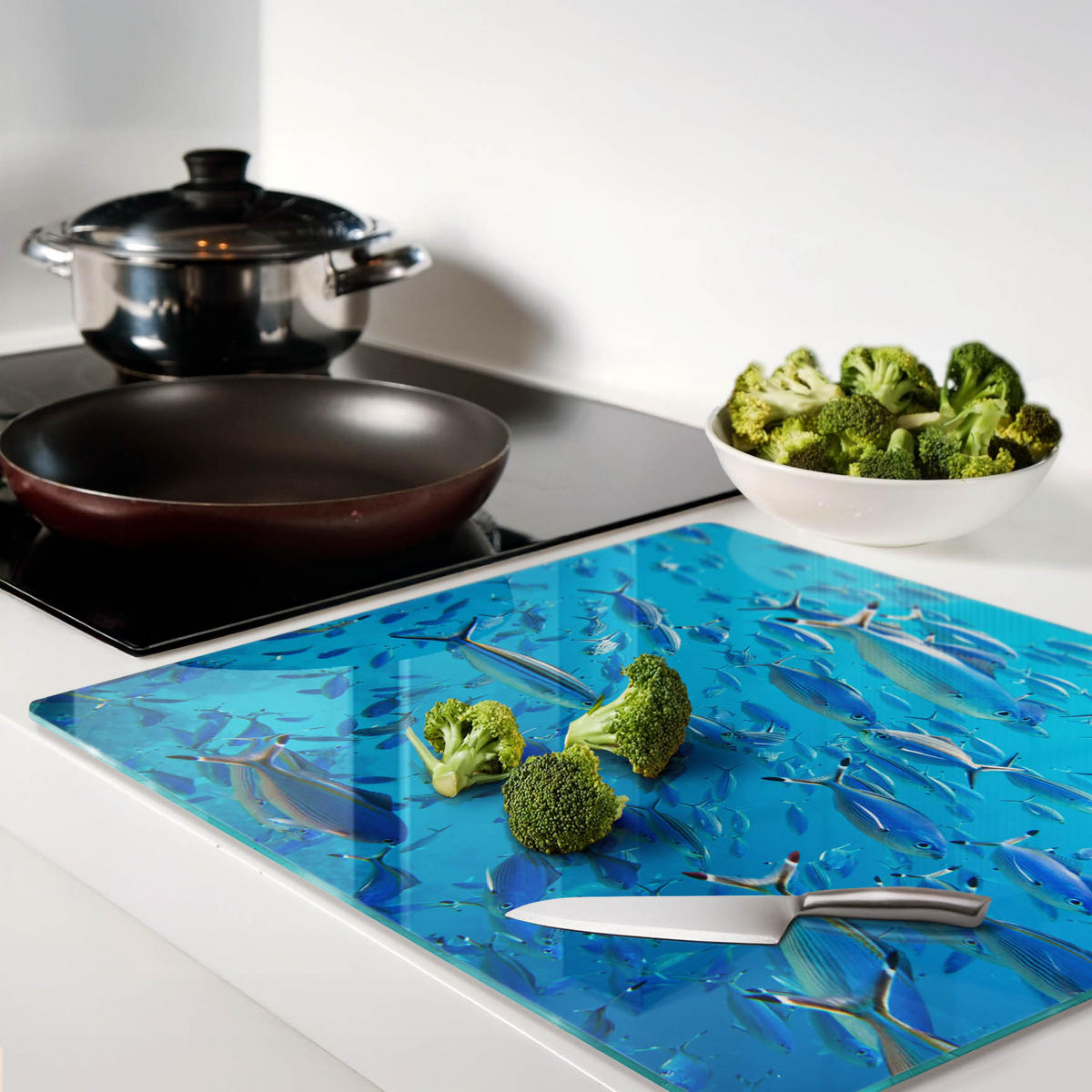 GLASPLATTE 60x52 cm Korallenfische - Blau, Glas (60/52cm) - TULUP