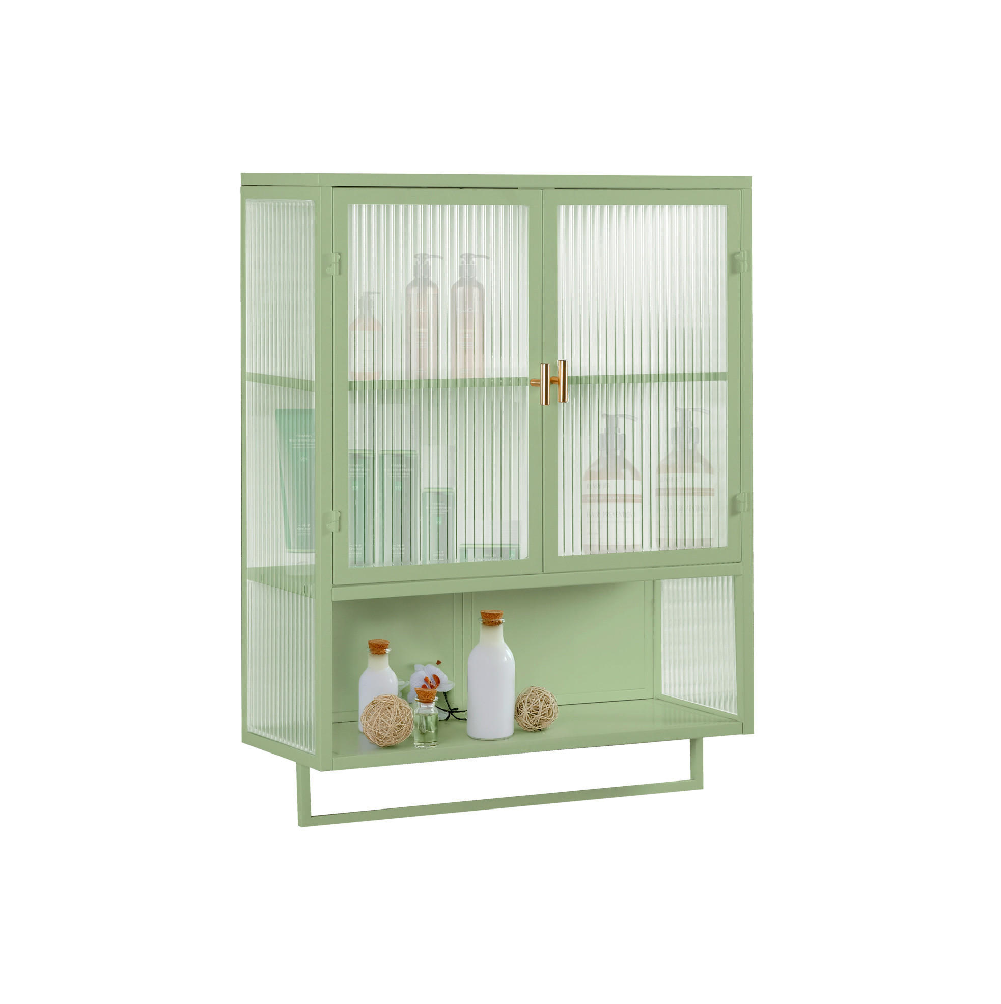 KÜCHENOBERSCHRANK 60/23/78 cm aus Glas und Metall mit geriffelter Glastür und Handtuchhalter Grün - Grün, Holzwerkstoff (60/78/23cm) - Modenvie