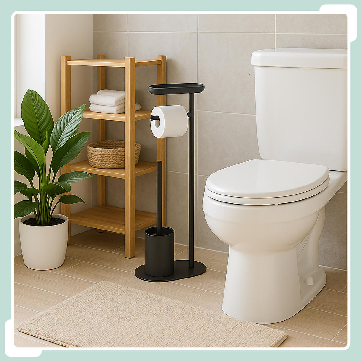 WC-GARNITUR - Schwarz, Kunststoff/Metall (23/65/17cm) - Relaxdays
