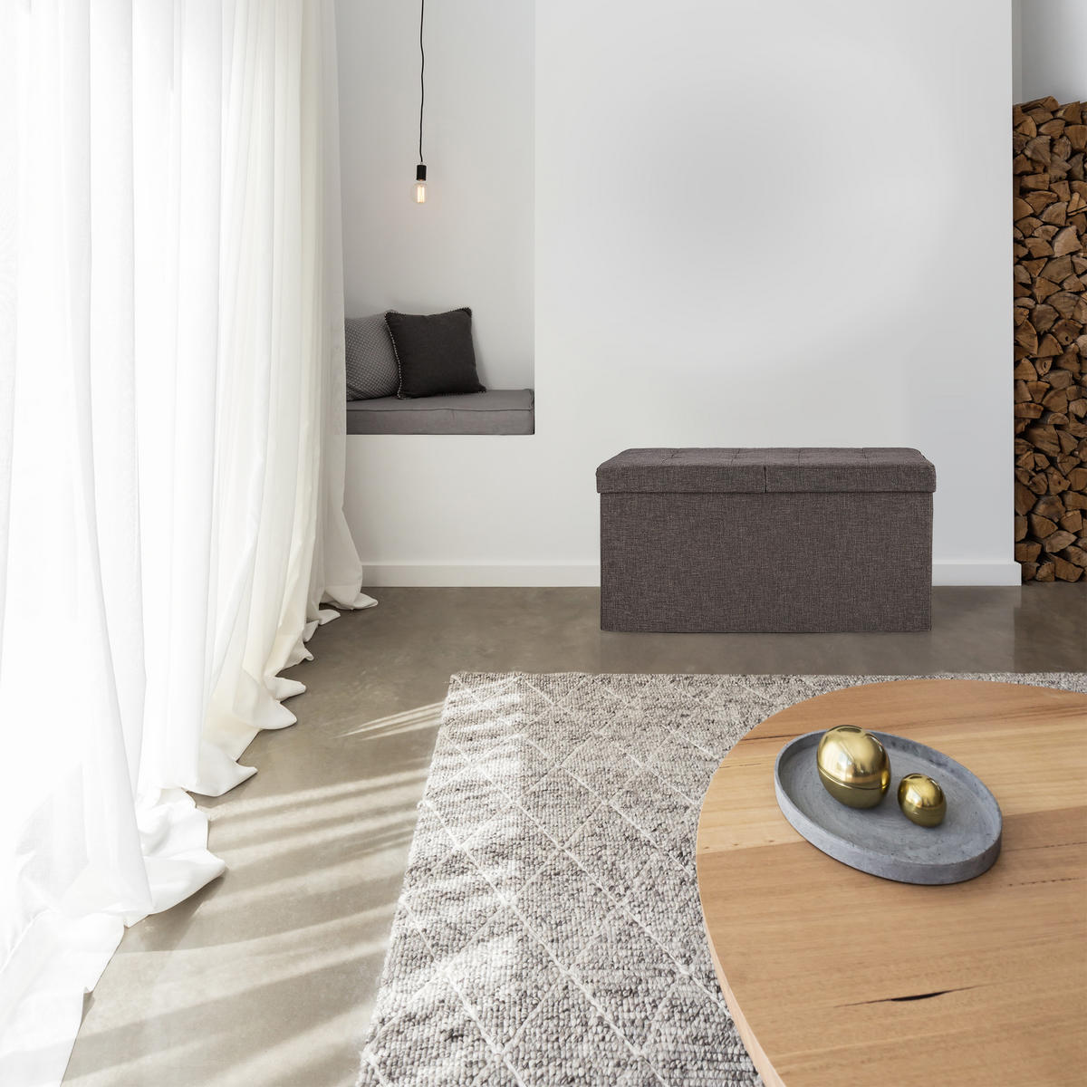 SITZBANK - Braun, Holzwerkstoff/Textil (75.5/38.5/37.5cm) - Relaxdays