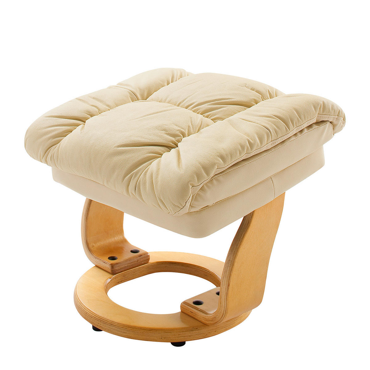 RELAXSESSEL - 2-teilig - Holzwerkstoff / Echtleder / Kunstleder - Creme, Leder/Birkenholz (90/104/91cm) - home24