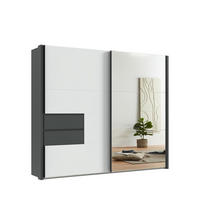 SCHWEBETÜRENSCHRANK 2-türig B262/H216/T65 cm, Korpus&Passepartout&Schubladen Grafit, Türen Weiß/Spiegel, Kleiderschrank inkl. Vollausstattung / 22059 - Bordeaux/Graphitfarben, Holzwerkstoff/Metall (262/216/65cm) - luma-home
