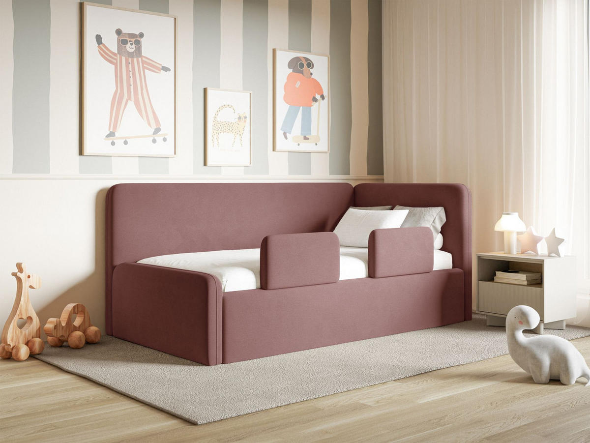 KINDERBETT Fanko Samt Rosa 90x200 cm - Pink/Schwarz, Kunststoff/Textil (90/200cm) - Selsey