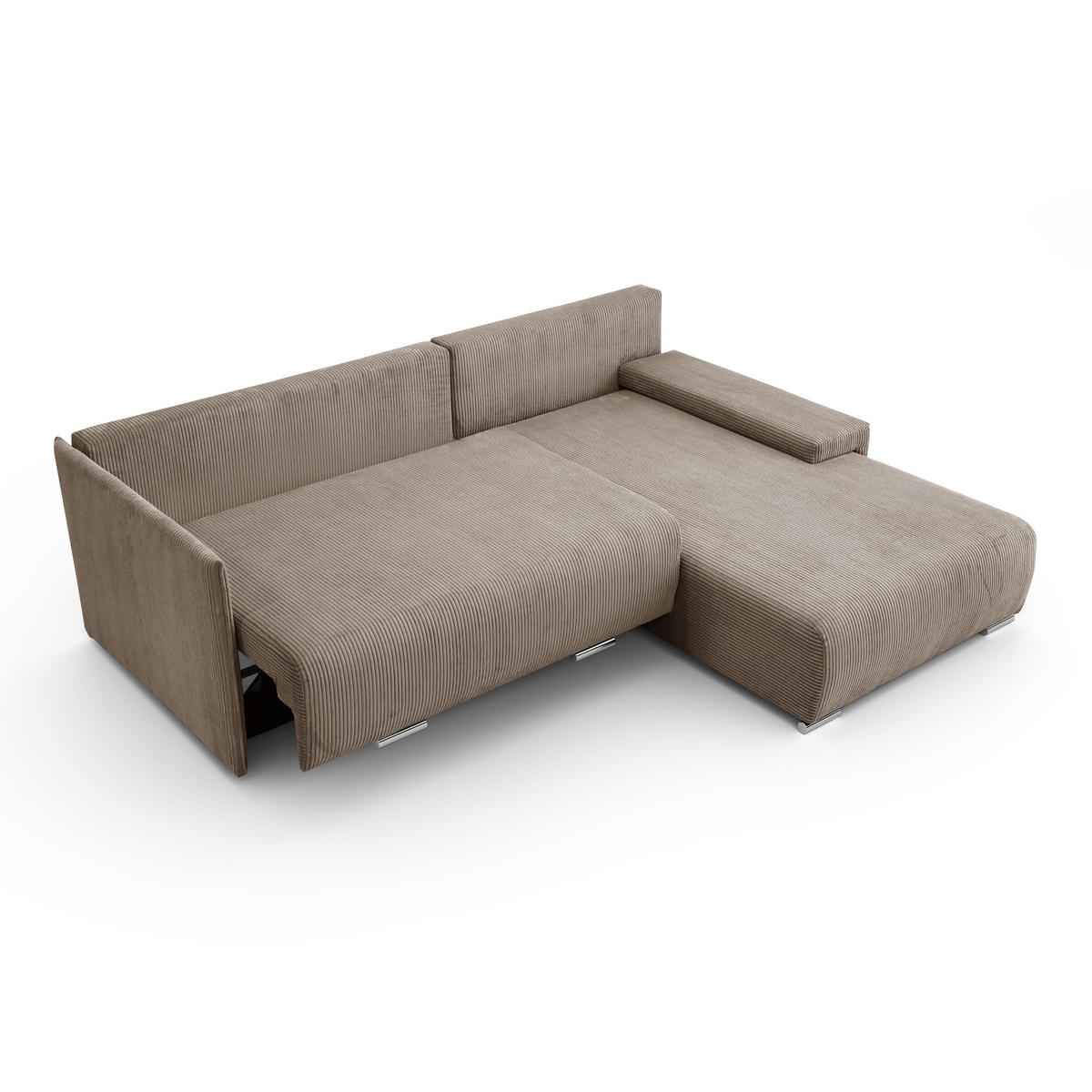 ECKSOFA L-Form Schlaffunktion Livorno Cord-Stoff Hellbraun Rechts - Chromfarben/Hellbraun, Holz/Kunststoff (246/188cm) - Kaiser Möbel