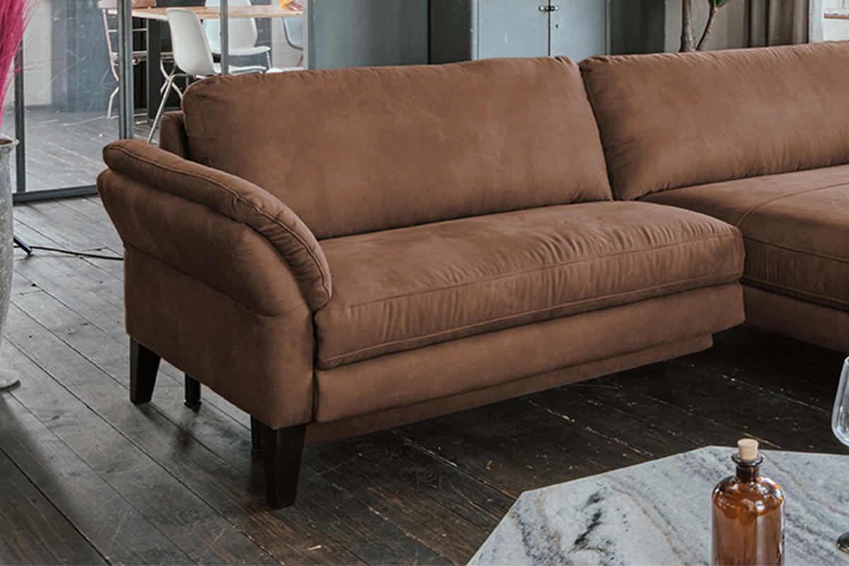 ECKSOFA MALTA Braun Webstoff - Dunkelbraun/Schwarz, Buchenholz/Textil (302/175cm) - KAWOLA