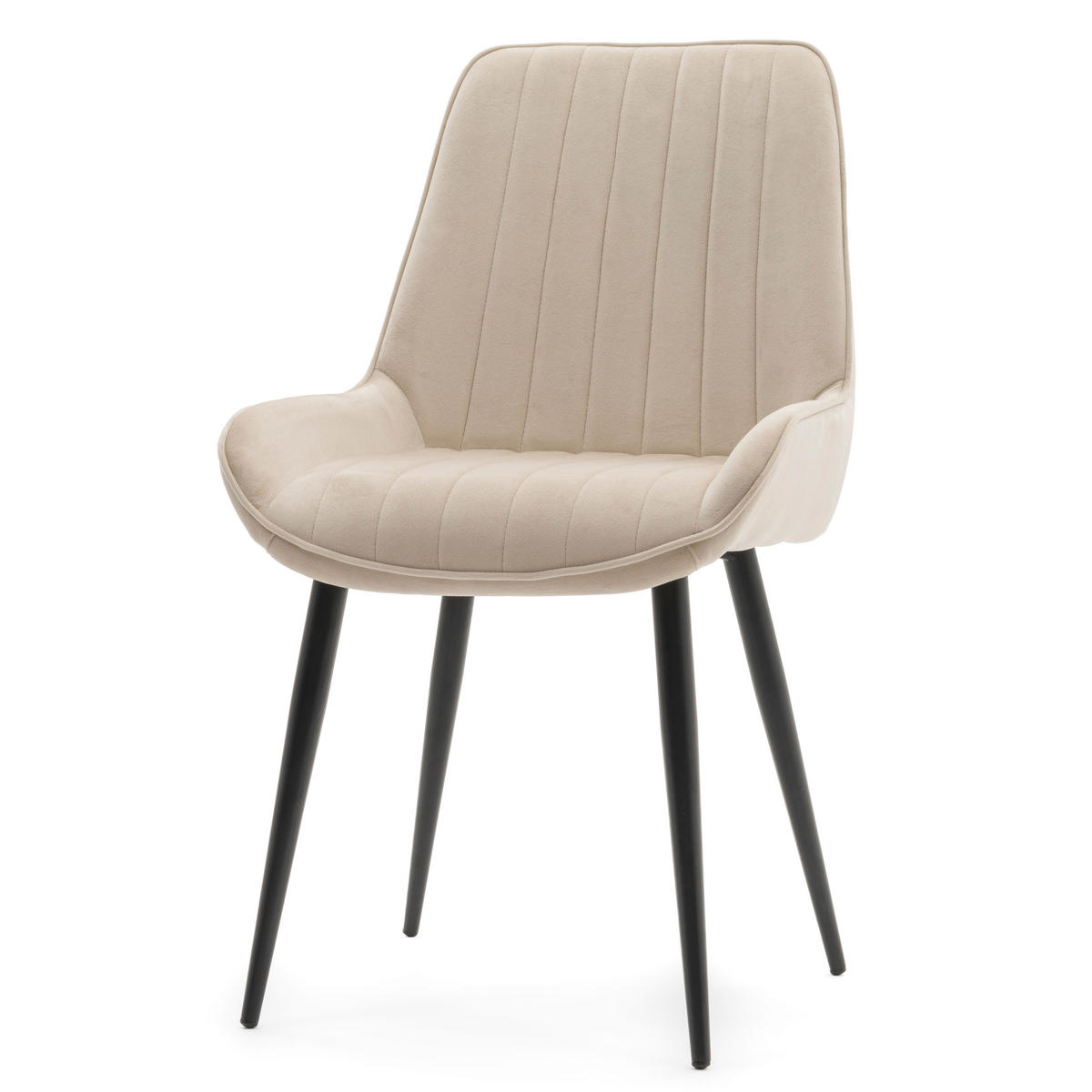 STUHL LUCA gepolstert mit Steppung - beige schwarze Beine - Samt Velours - Ecru/Beige, Textil/Metall (51/88/50cm) - NEW HOME