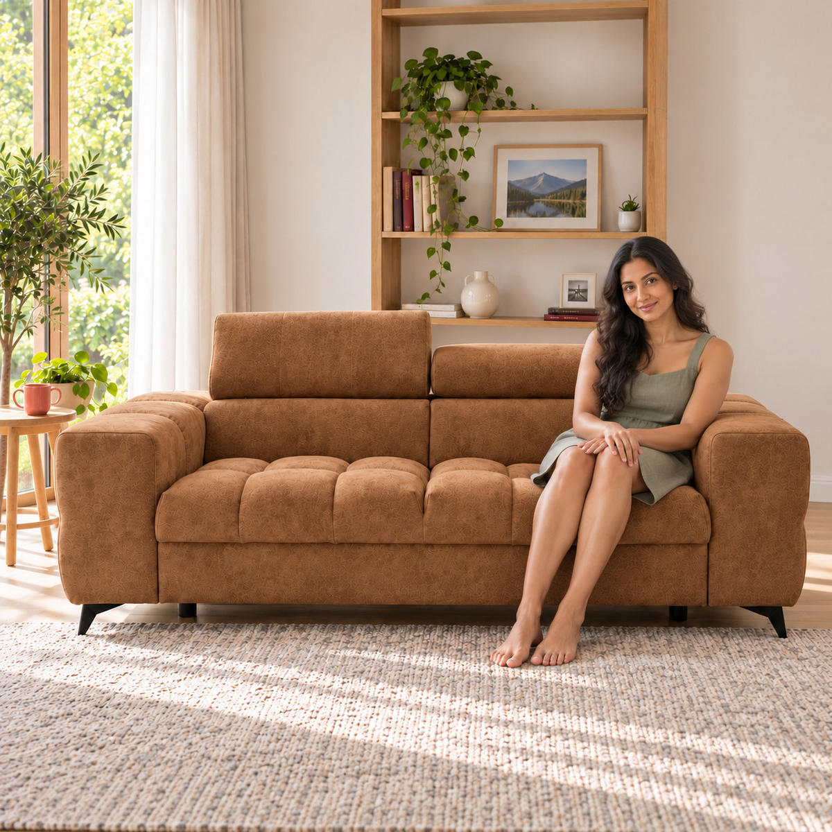 2-SITZER Sofa PUDDING 209 cm Velours Hellbraun - Hellbraun/Schwarz, Holz/Textil (209/93/100cm) - Muffo